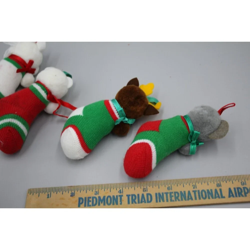 Vintage Stockings MCM Christmas Decor Lot Of 4 Unicorn Bear Sock Reindeer Mouse